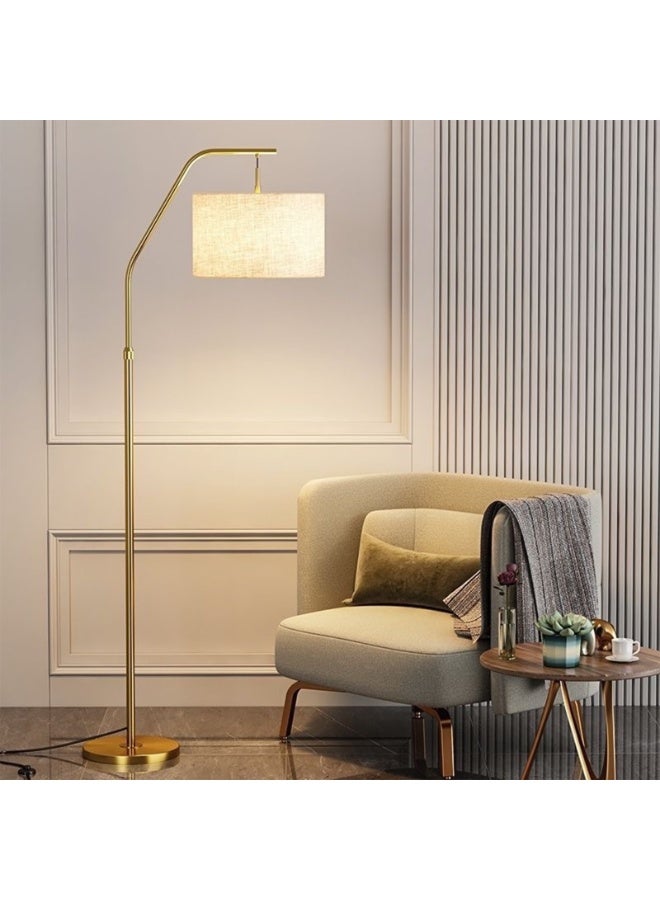 Gold Arc Floor Lamp Dimmable LED Standing Tall Modern Linen Shade Adjustable Color Brightness - Image 2