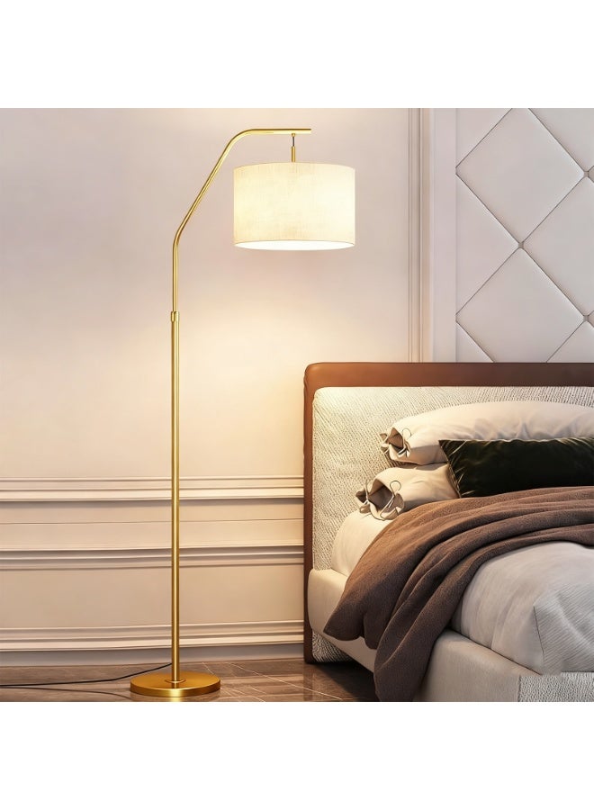 Gold Arc Floor Lamp Dimmable LED Standing Tall Modern Linen Shade Adjustable Color Brightness - Image 1