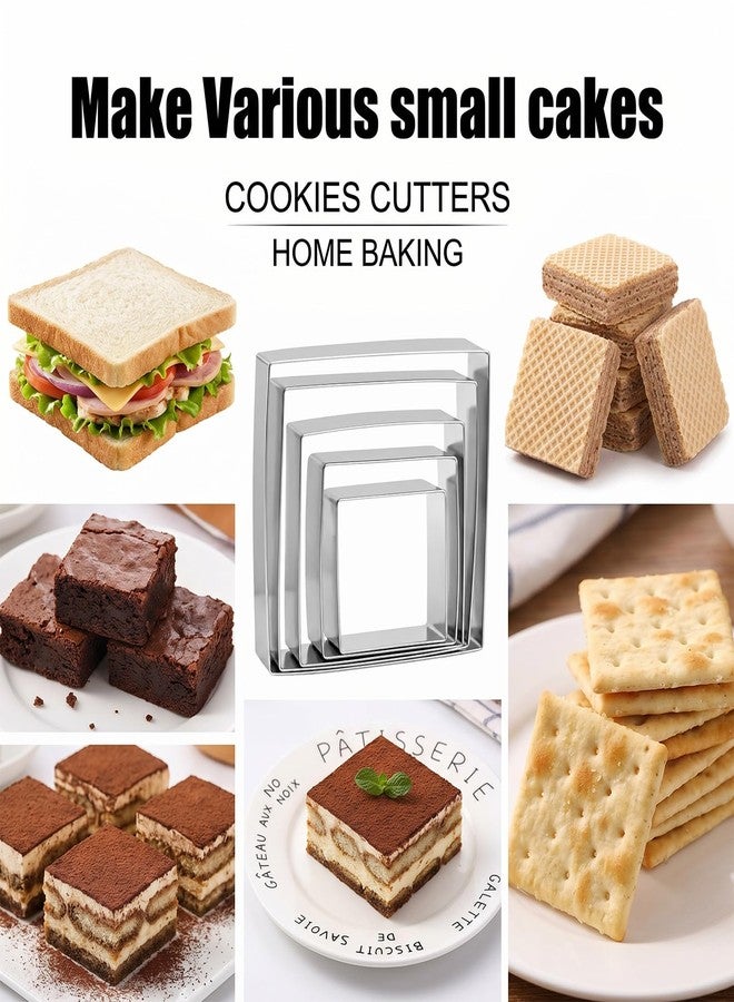 HaiFafafaing 5 Pcs Square Cookie Cutter - Stainless Steel Metal Cookie Cutters - Biscuit Sandwich Cutter Square Egg Cookies Cake Molds for Fondant Cake, Cookies, Biscuits & DIY Party Decor | 2" 2.5" 3" 3.5" 4" - Image 3