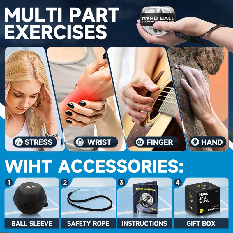 XMALL Torque Ball Hand Exerciser, Grip Strength Trainer, Forearm Strengthener, Wrist Power Gyro Ball, Hand Strengthening Devices, Wrist Strengthener, Finger Exerciser, Auto-Start Colorful Lighting - Image 4