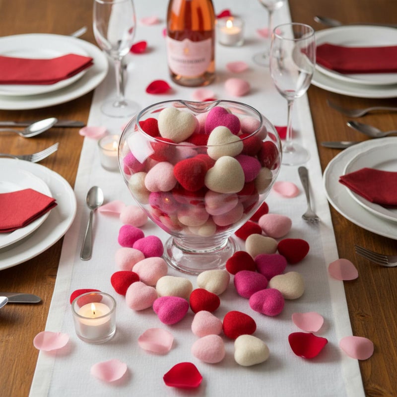 Geosar 24pcs Valentines Day Vase Filler Felt Heart Balls for Crafts Red Pink Heart Vase Filler Decorative Pom Pom Balls Ornaments for Valentine's Day Decor Centerpieces (2.4inch) - Image 1