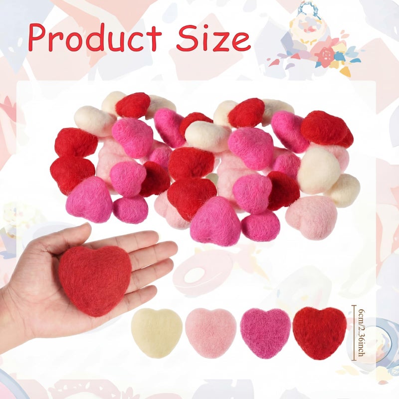 Geosar 24pcs Valentines Day Vase Filler Felt Heart Balls for Crafts Red Pink Heart Vase Filler Decorative Pom Pom Balls Ornaments for Valentine's Day Decor Centerpieces (2.4inch) - Image 3