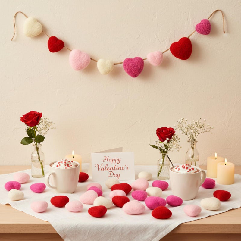 Geosar 24pcs Valentines Day Vase Filler Felt Heart Balls for Crafts Red Pink Heart Vase Filler Decorative Pom Pom Balls Ornaments for Valentine's Day Decor Centerpieces (2.4inch) - Image 5