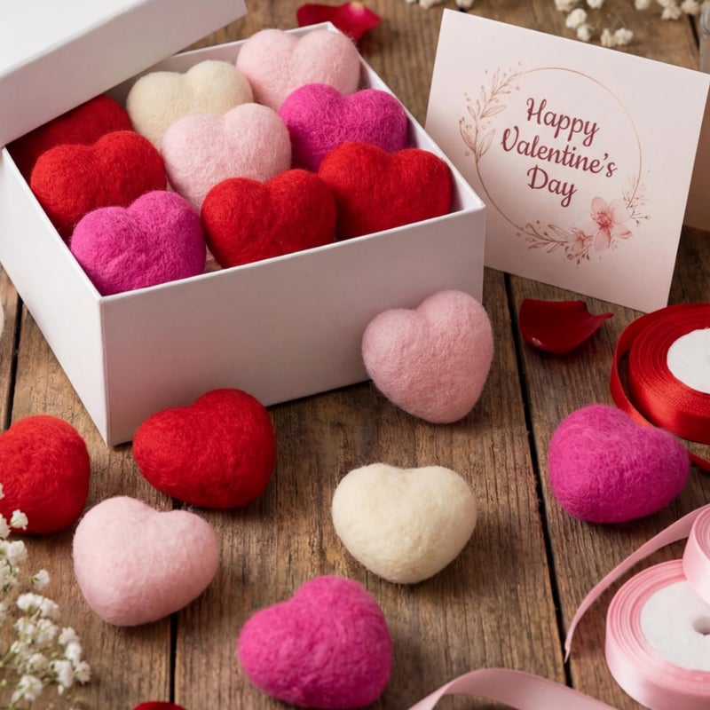 Geosar 24pcs Valentines Day Vase Filler Felt Heart Balls for Crafts Red Pink Heart Vase Filler Decorative Pom Pom Balls Ornaments for Valentine's Day Decor Centerpieces (2.4inch) - Image 2