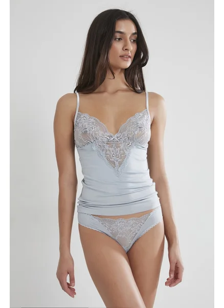 pierre cardin 345 Women's Lace Combed Cotton Singlet Panties Camisole Set - Mist