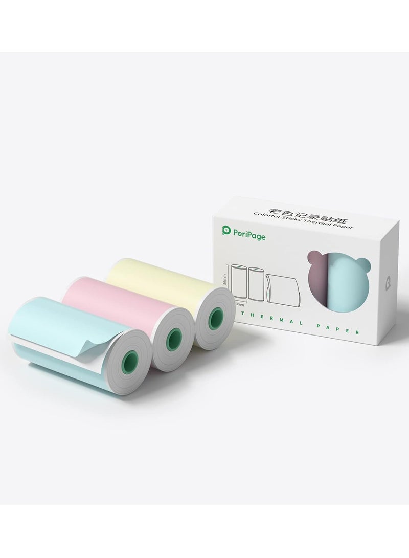 بيري بيدج بيريبيج ستيكر لاصق حراري ملون مقاوم للماء والزيت والخدوش وخالي من BPA والسام (ورق حراري لاصق ملون) 3 لفات/صندوق، مناسب لطابعة بيريبيج A6 - Image 1