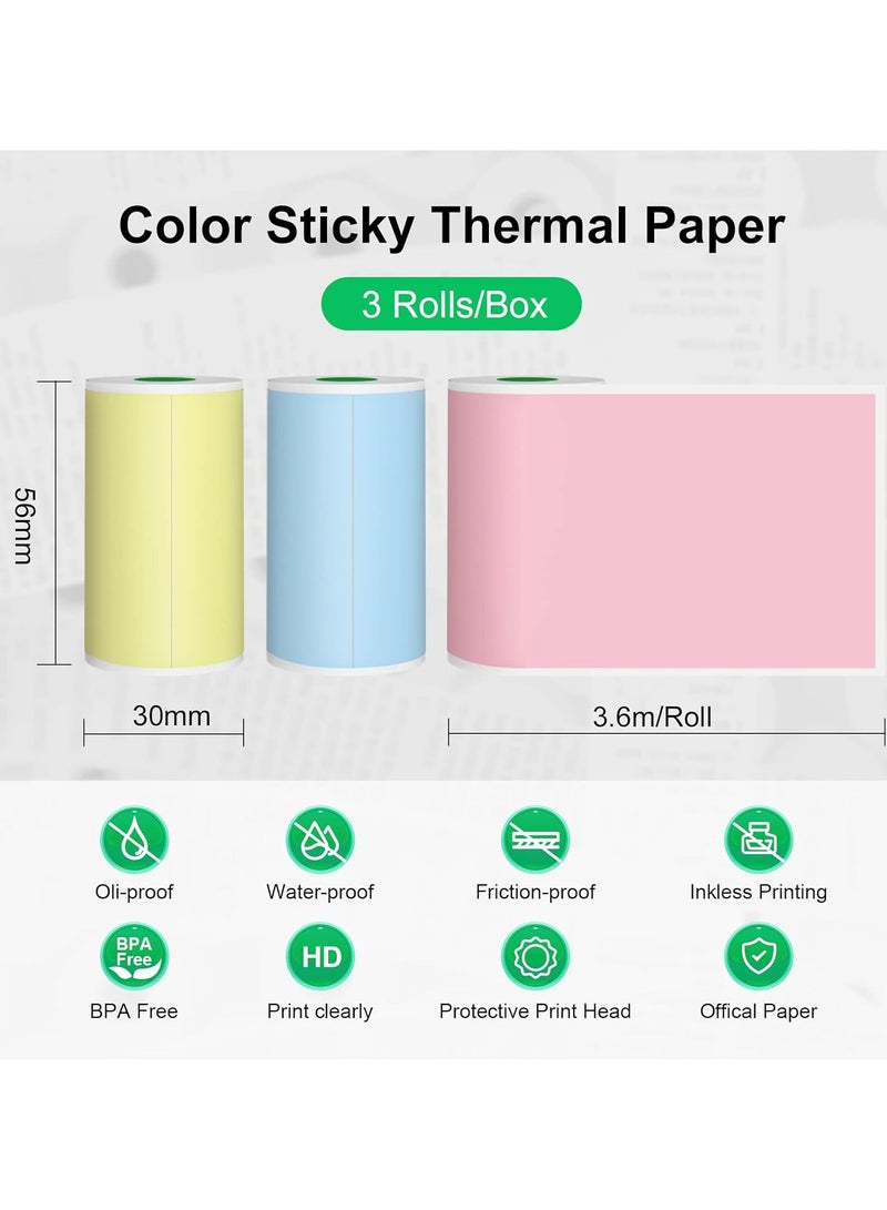 بيري بيدج بيريبيج ستيكر لاصق حراري ملون مقاوم للماء والزيت والخدوش وخالي من BPA والسام (ورق حراري لاصق ملون) 3 لفات/صندوق، مناسب لطابعة بيريبيج A6 - Image 2