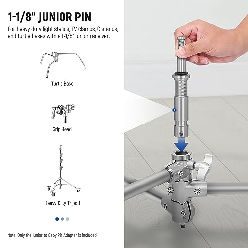 NEEWER Junior to Baby Pin Adapter, 1-1/8"/28mm Junior Male Stud to 5/8"/16mm Baby Male Stud Stand Adapter for C Stand, Heavy Duty Light Stand, TV Clamp, Turtle Base, UA027 - Image 4