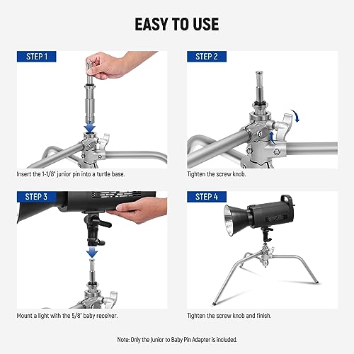 NEEWER Junior to Baby Pin Adapter, 1-1/8"/28mm Junior Male Stud to 5/8"/16mm Baby Male Stud Stand Adapter for C Stand, Heavy Duty Light Stand, TV Clamp, Turtle Base, UA027 - Image 5