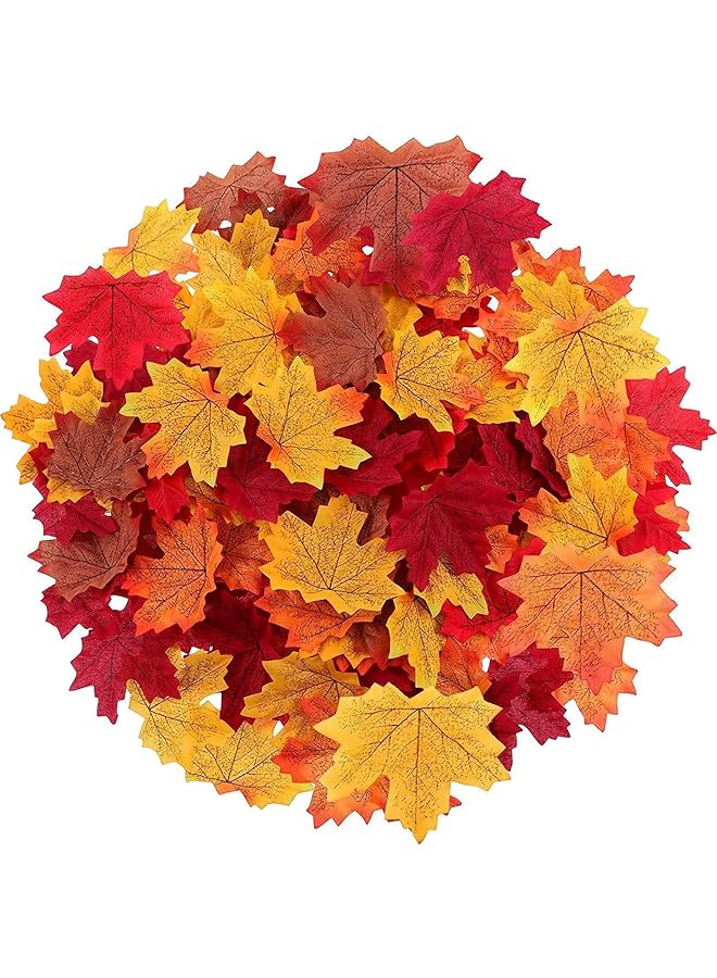 إيروريكس أوراق القيقب الصناعية 200 قطعة أوراق الخريف المزيفة لزينة عيد الشكر والهالوين أوراق الخريف لحفلات الزفاف والمناسبات الداخلية والخارجية وديكور الإكليل وخلط الألوان - Image 1