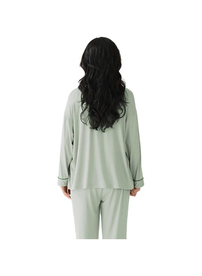 SNOWFLYING Women'S Pajama Set, Spring And Summer Long-Sleeve Outfit, Plus Size, Ice Silk, Casual, Lapel Collar, Cardigan, Loungewear Set - Image 2
