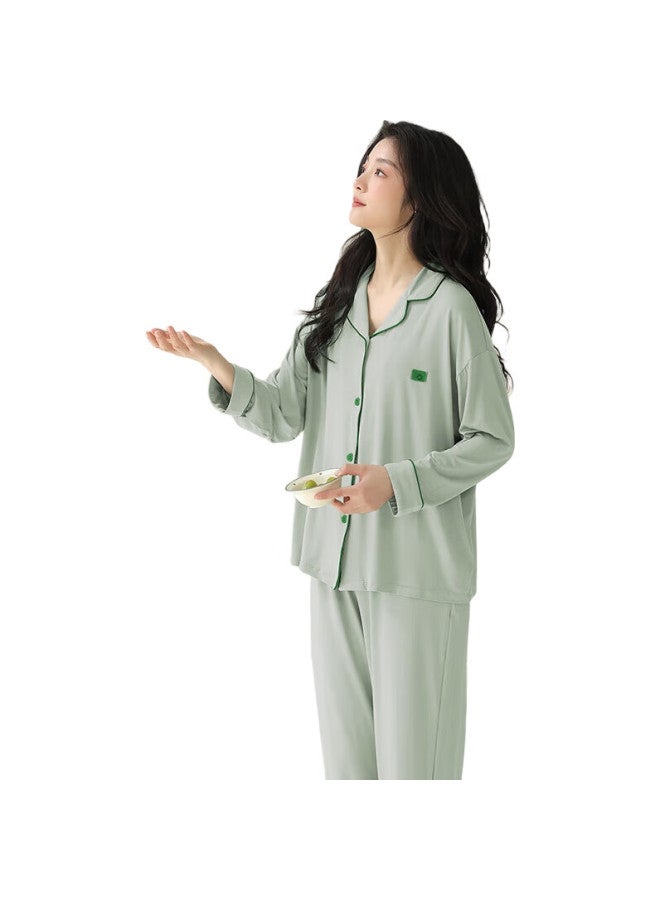 SNOWFLYING Women'S Pajama Set, Spring And Summer Long-Sleeve Outfit, Plus Size, Ice Silk, Casual, Lapel Collar, Cardigan, Loungewear Set - Image 3