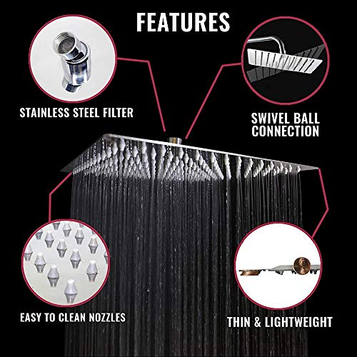 SBD 12 X 12 inch Ultra Slim Stainless Steel Over-Head Rain Shower for Bathroom (Silver, 12 x 12) - Image 2
