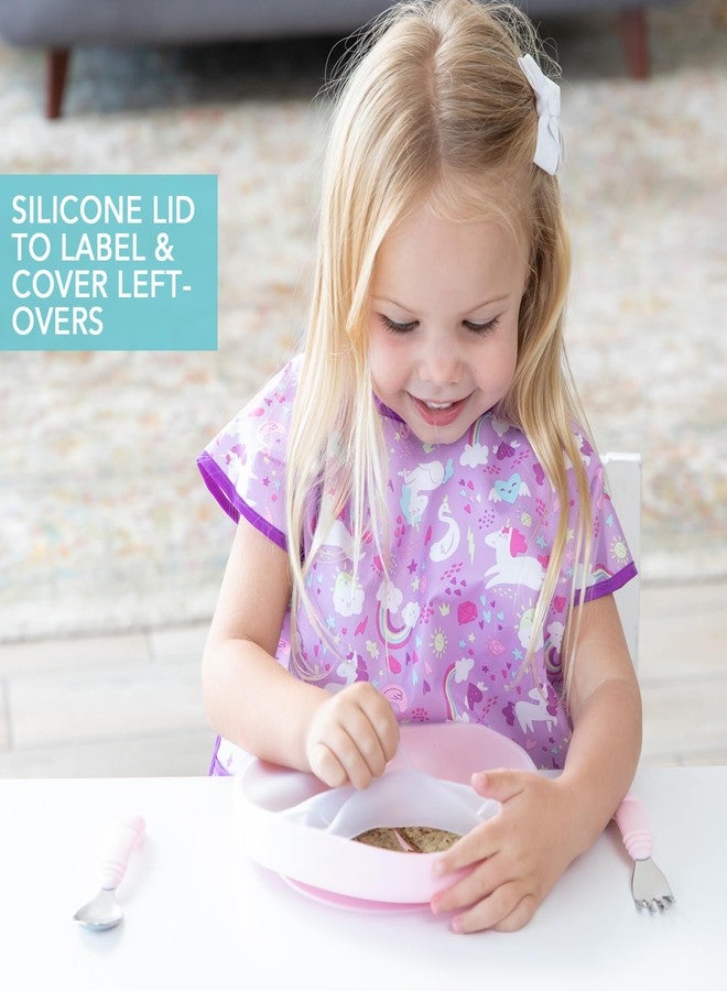 Bumkins - Silicone Grip Plate, Fork & Spoon & Lid - For Ages 18 Months+ - Suction Base - 100% Food-Safe Silicone - Oven, Microwave, Freezer, & Dishwasher Safe - Pink - Image 5