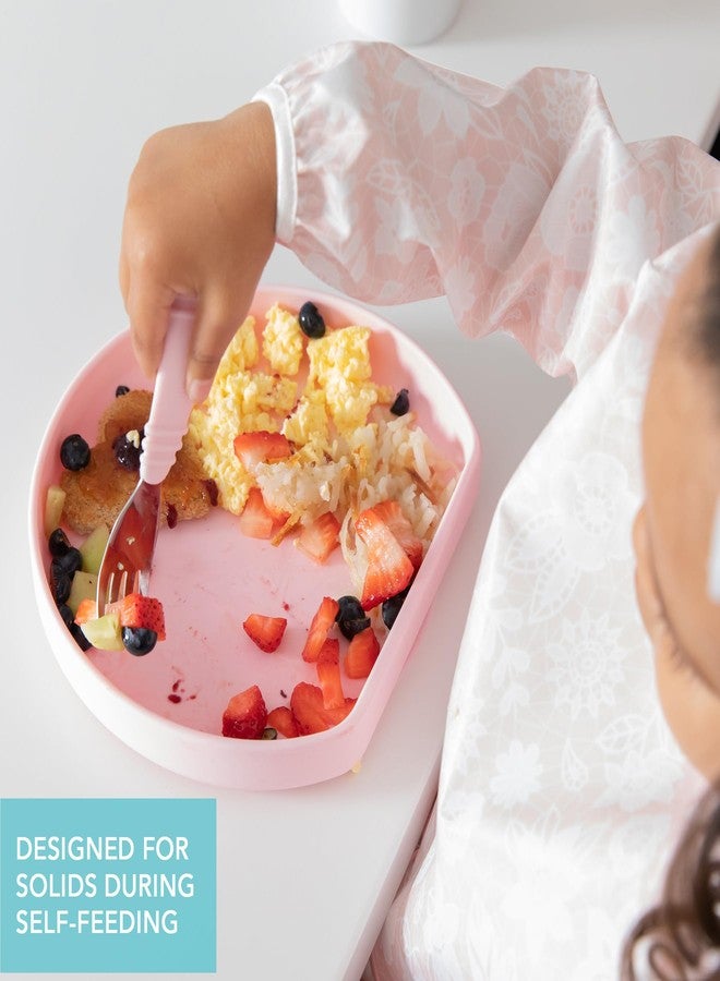 Bumkins - Silicone Grip Plate, Fork & Spoon & Lid - For Ages 18 Months+ - Suction Base - 100% Food-Safe Silicone - Oven, Microwave, Freezer, & Dishwasher Safe - Pink - Image 4