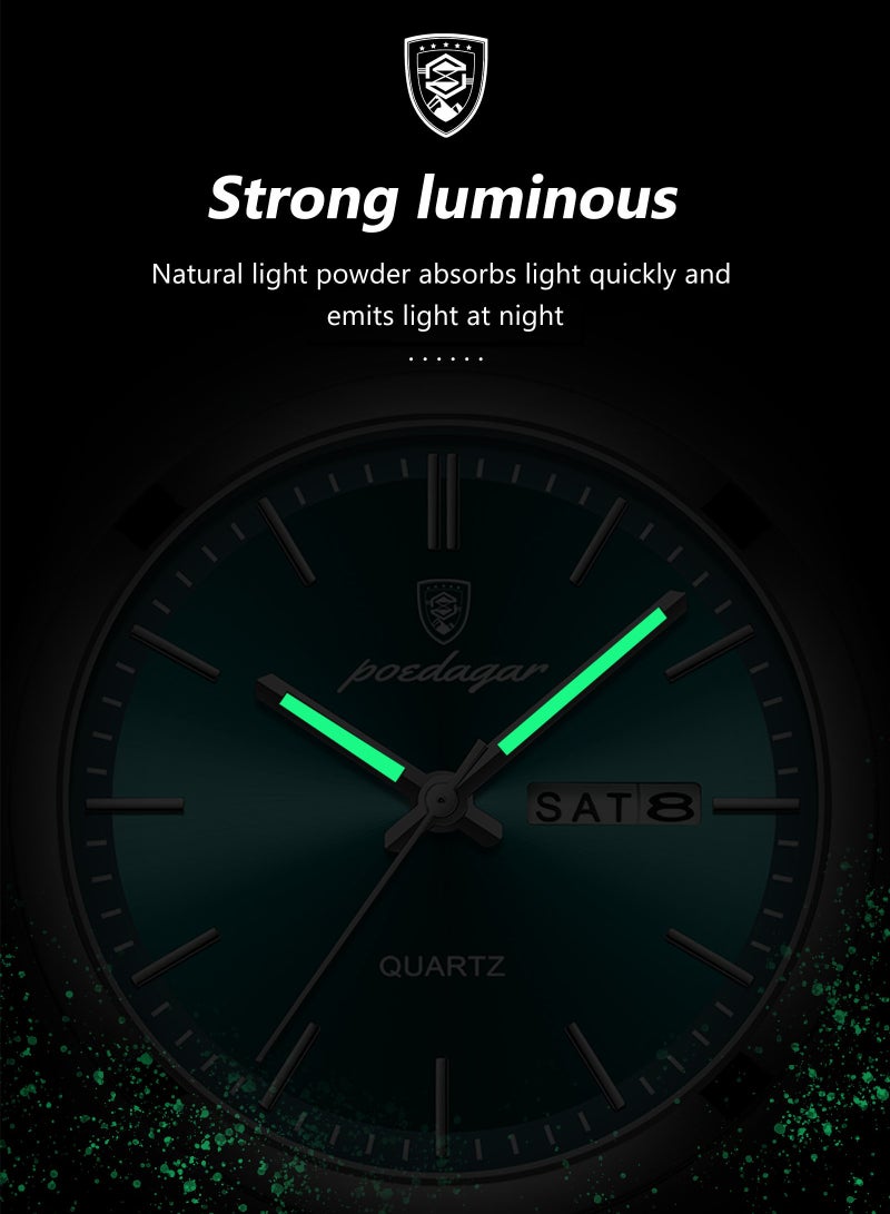 POEDAGAR Watch For Men Stainless Steel Quartz Luminous Water Resistant Watch - Image 2