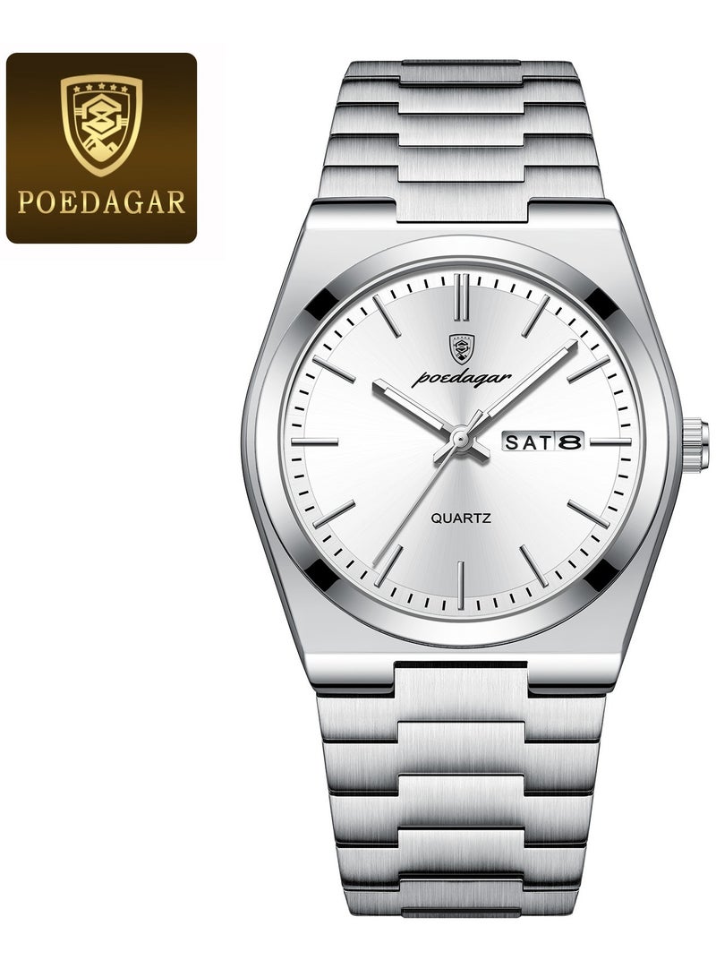 POEDAGAR Watch For Men Stainless Steel Quartz Luminous Water Resistant Watch - Image 1