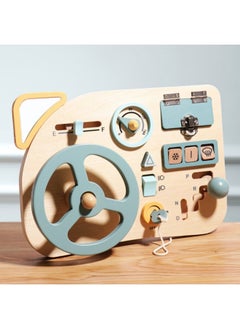 Montessori Toy Steering Wheel Car Driving Busy Board for Toddlers Wooden Sensory Activity Board for Kids 1 2 3 4 Year Old Fine Motor Skills Toddler Driver Toys with Keys Latches Buttons