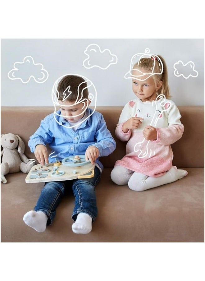 Generic - Montessori Toy Steering Wheel Car Driving Busy Board for Toddlers Wooden Sensory Activity Board for Kids 1 2 3 4 Year Old Fine Motor Skills Toddler Driver Toys with Keys Latches Buttons - Image 1