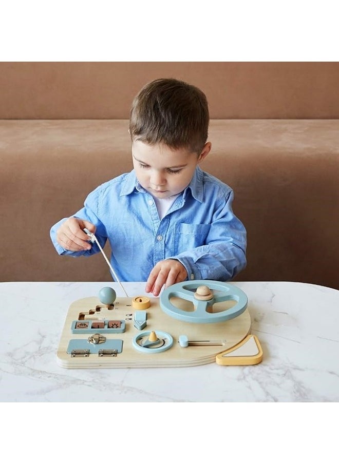 Generic - Montessori Toy Steering Wheel Car Driving Busy Board for Toddlers Wooden Sensory Activity Board for Kids 1 2 3 4 Year Old Fine Motor Skills Toddler Driver Toys with Keys Latches Buttons - Image 1