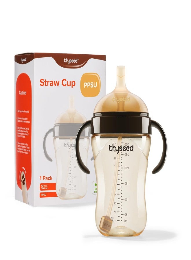 thyseed PPSU Weighted Straw Cup with Handles Toddlers Transition Bottles to Sippy Cups No Spill Learner Milk Water Baby Bottle Soft Silicone Spout Dishwasher Safe BPA Free 6+ Months 10oz/300mL 1 Pack - Image 1