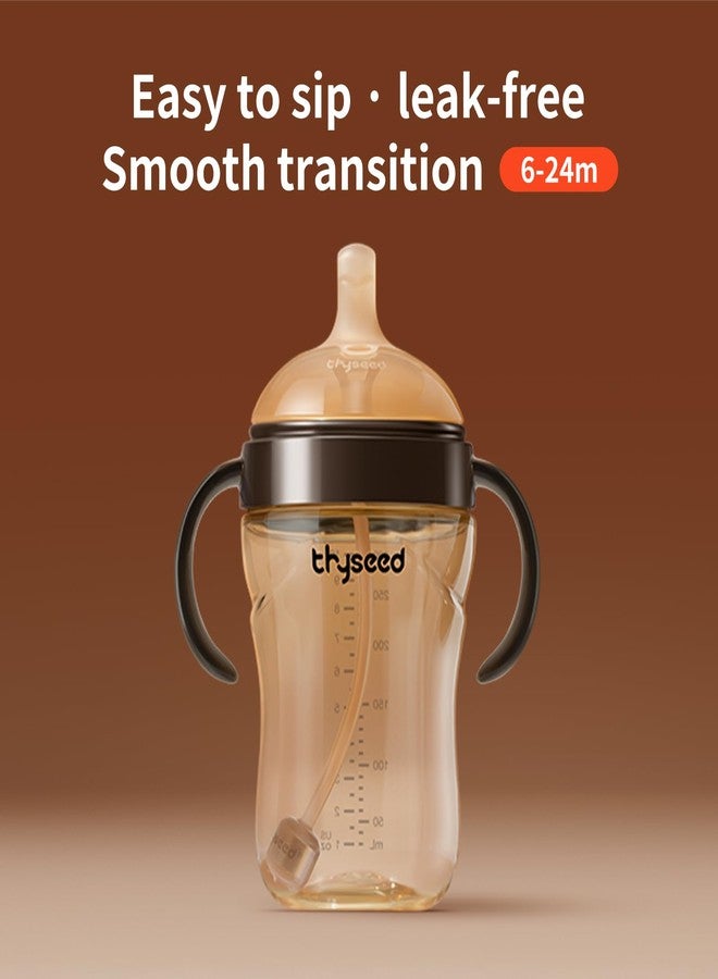 thyseed PPSU Weighted Straw Cup with Handles Toddlers Transition Bottles to Sippy Cups No Spill Learner Milk Water Baby Bottle Soft Silicone Spout Dishwasher Safe BPA Free 6+ Months 10oz/300mL 1 Pack - Image 2