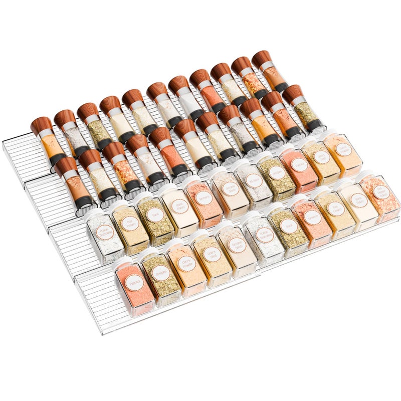 Yieach 8 Pack Adjustable In Drawer Spice Organizer - Expandable From 11" to 22" - Clear Acrylic Seasoning Organizer with Jars for Kitchen Drawer,Horizontal Tiered Kitchen Spice Organization & Tray - Image 1