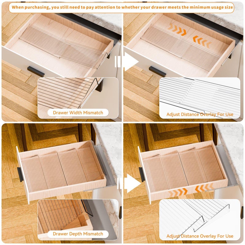 Yieach 8 Pack Adjustable In Drawer Spice Organizer - Expandable From 11" to 22" - Clear Acrylic Seasoning Organizer with Jars for Kitchen Drawer,Horizontal Tiered Kitchen Spice Organization & Tray - Image 4