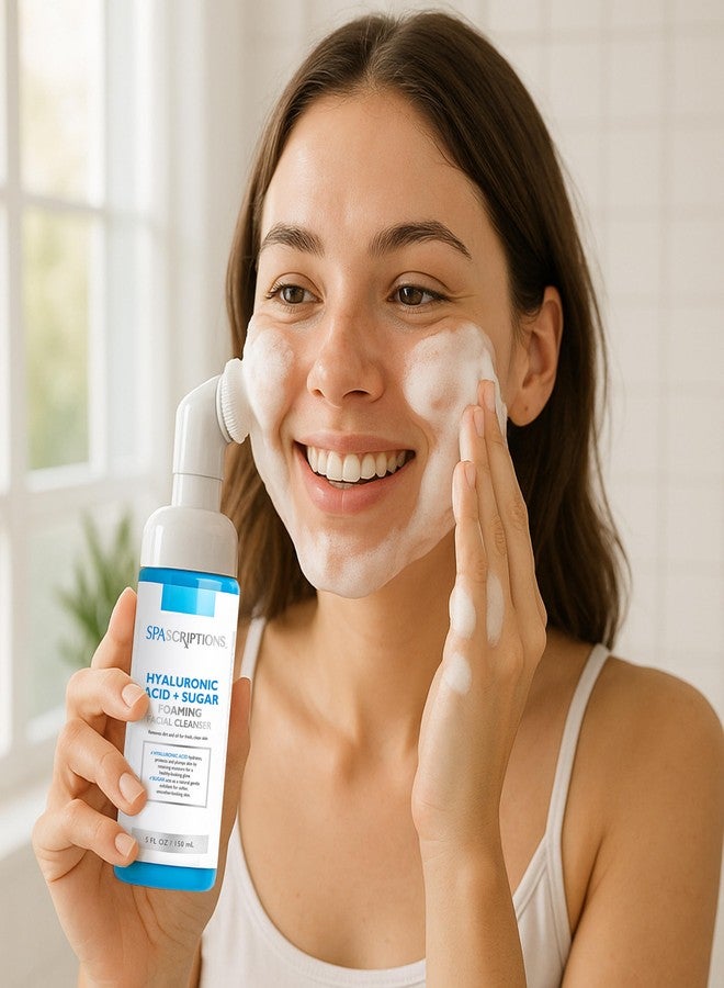 SpaScriptions Hyaluronic Acid + Sugar Foaming Facial Cleanser, pH Balanced, Non Comedogenic, Paraben Free, For All Skin Types, 5 fl oz / 150 mL - Image 2