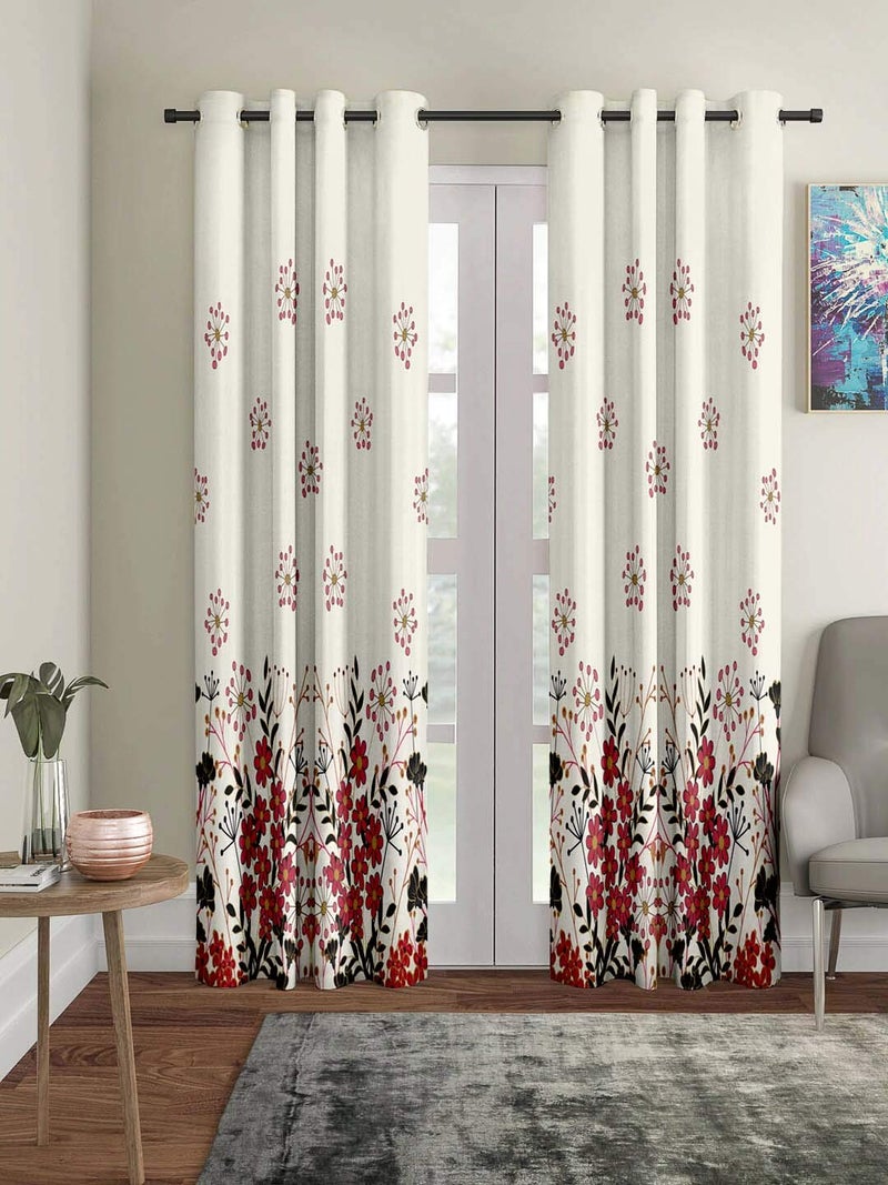 AEROHAVEN Polyester Floral Digital Printed Grommet Room Darkening Curtain for Door Door 7 Feet Cream CUR02 - Image 1