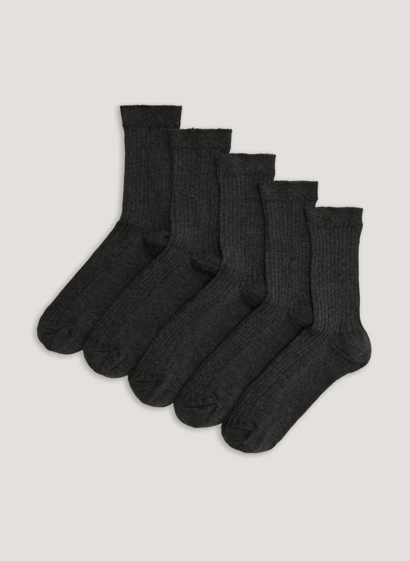 Matalan Kids 5 Pack Grey Ribbed Socks
