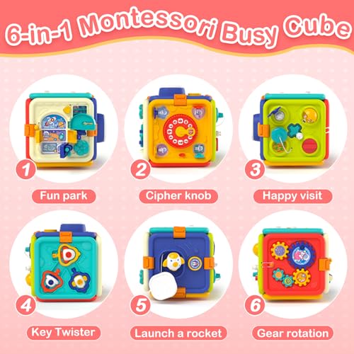 Covsen Montessori Toy for 1 Year Old Girl Gift 6in1 Busy Board for Toddlers 1 2 3 4 Year Old Educational Sensory Early Development Toys First 1st Birthday Gifts for Kids - Image 5