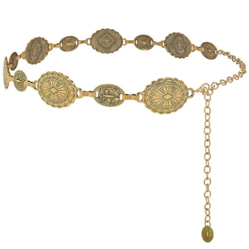 PALAY® Waist Belt for Women Golden Metal Concho hip belt for women saree Waist Belt Adjustable boho Western Fashion saree Belt women Chain Belts for Dresses, Jeans, Skirts - Image 1