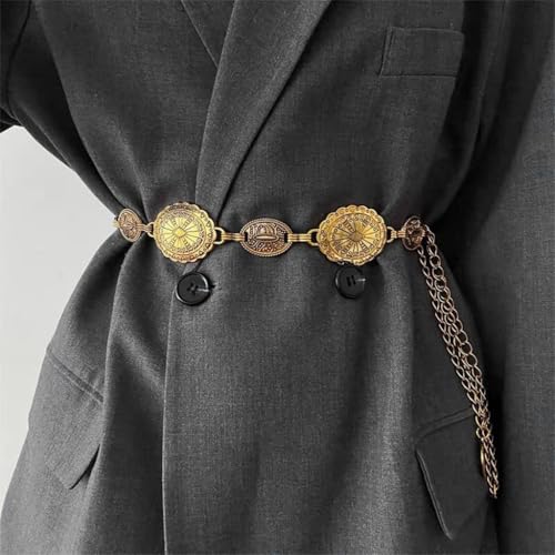 PALAY® Waist Belt for Women Golden Metal Concho hip belt for women saree Waist Belt Adjustable boho Western Fashion saree Belt women Chain Belts for Dresses, Jeans, Skirts - Image 5