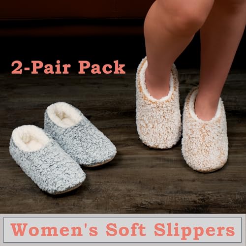 cosyone1997 2-Pair Slippers for Women Indoor Non Slip Soft Sole Plush Sherpa Lined Comfortable House Slippers Size 7-8 - Image 3