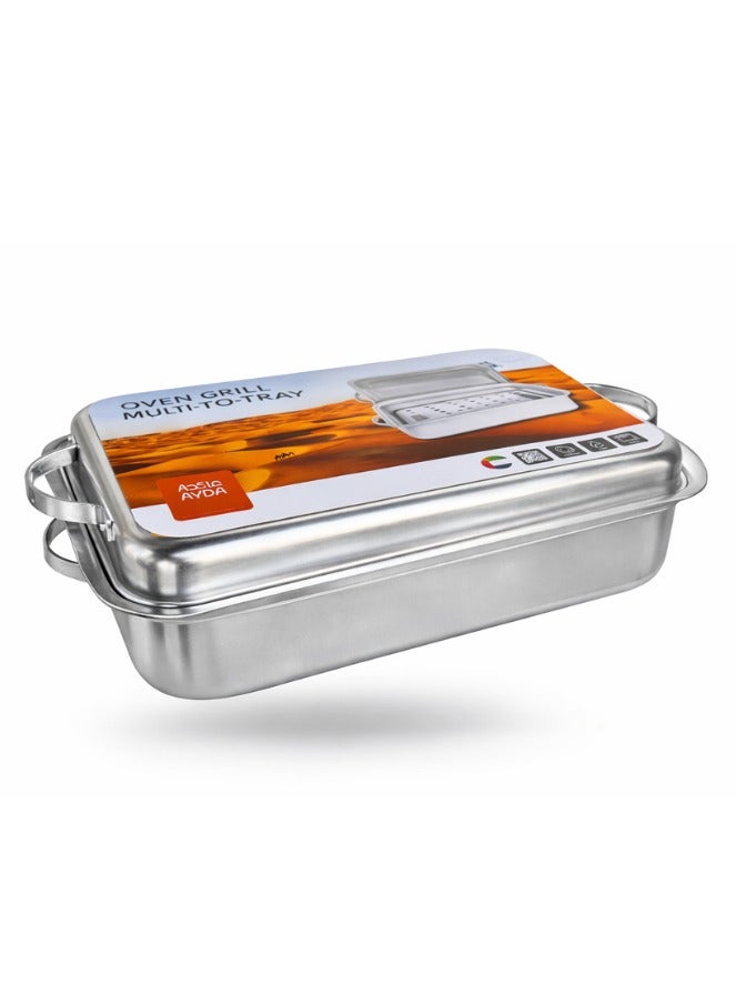Ayda صينية خبز ألمنيوم صينية فرن مستطيلة مقلاة مشوية مع رف 46 سم × 32 سم فضي - Image 1