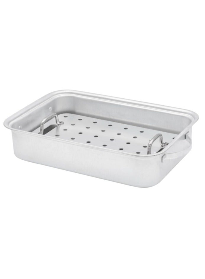 Ayda صينية خبز ألمنيوم صينية فرن مستطيلة مقلاة مشوية مع رف 46 سم × 32 سم فضي - Image 2