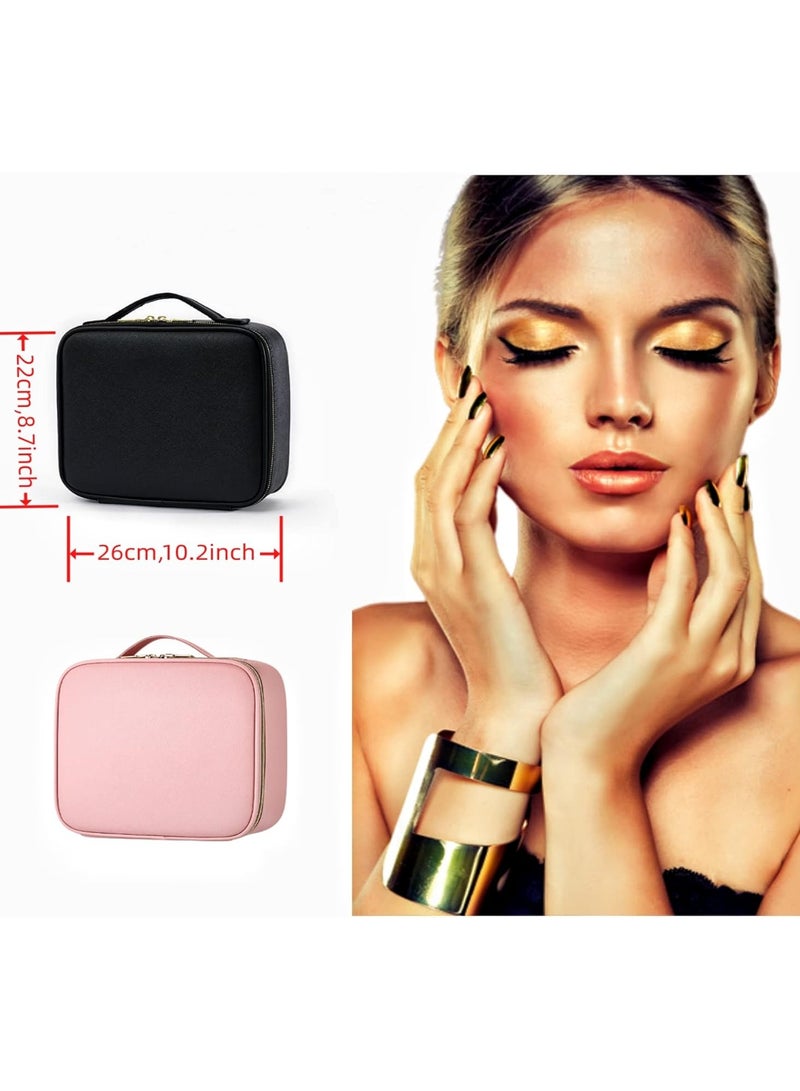 makeup bag with LED mirror,Adjustable Brightness LED Cosmetic Train Case with brush storage board suitable for travel and daily make up ,Portable Travel Cosmetic Organizer for Women, 3 Color Light Settings, Adjustable Dividers Vanity Case Birthday gifts  - Image 4