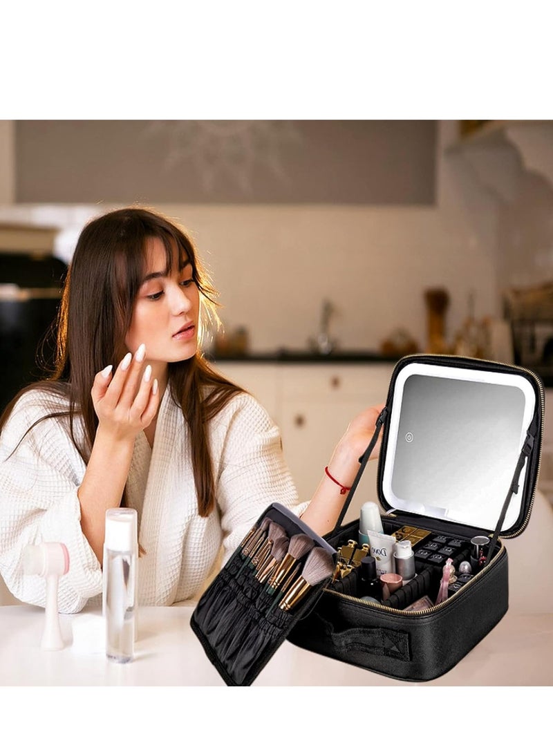 makeup bag with LED mirror,Adjustable Brightness LED Cosmetic Train Case with brush storage board suitable for travel and daily make up ,Portable Travel Cosmetic Organizer for Women, 3 Color Light Settings, Adjustable Dividers Vanity Case Birthday gifts  - Image 5