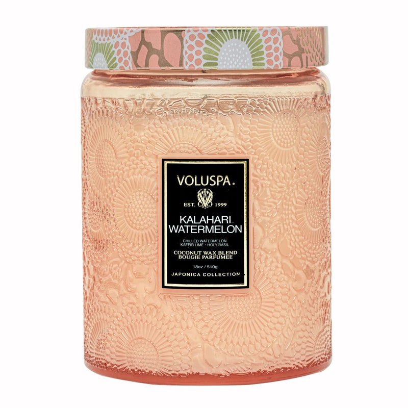 Voluspa Kalahari Watermelon Large Candle Jar 18 oz 100 Hour Burn Time Coconut Wax for Clean Burning Handcrafted in the USA