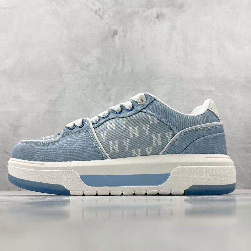 Wu Pin Pai Unisex Retro Skate Sneakers with Chunky Sole - Classic Monogram Design in White and Blue - Image 1