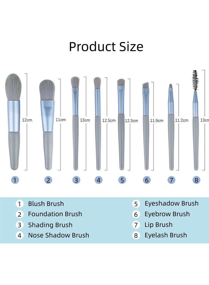 AROAQ Makeup Brush Set, 8 Pcs Travel Cosmetic Brushes Kit, Durable Foundation Contour Concealer Blusher Brush Set, Portable Soft Make-up Brush Set For Face Foundation, (Green + Envelope Bag) - Image 2