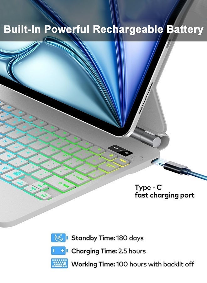 ريماكس لوحة مفاتيح ماجيك (عربية وإنجليزية) لأجهزة iPad Air 10.9 بوصة (الجيل الثالث/الثاني) وiPad Air الجيل الخامس/الرابع وiPad Pro 10.9 بوصة (الجيل الأول/الثاني/الثالث/الرابع)، مزودة بحافظة لوحة مفاتيح وحامل مغناطيسي، ومؤشر لمستوى البطارية، ولوحة لمس متعددة اللمس، وإضاءة خلفية بسبعة ألوان، وقلم لمس مجاني. - Image 5