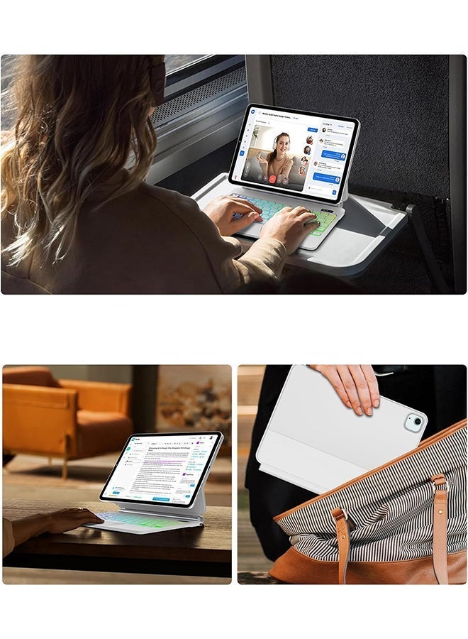 ريماكس لوحة مفاتيح ماجيك (عربية وإنجليزية) لأجهزة iPad Air 10.9 بوصة (الجيل الثالث/الثاني) وiPad Air الجيل الخامس/الرابع وiPad Pro 10.9 بوصة (الجيل الأول/الثاني/الثالث/الرابع)، مزودة بحافظة لوحة مفاتيح وحامل مغناطيسي، ومؤشر لمستوى البطارية، ولوحة لمس متعددة اللمس، وإضاءة خلفية بسبعة ألوان، وقلم لمس مجاني. - Image 2