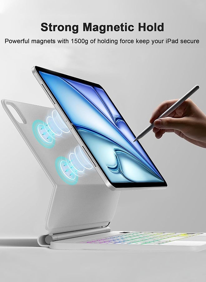 ريماكس لوحة مفاتيح ماجيك (عربية وإنجليزية) لأجهزة iPad Air 10.9 بوصة (الجيل الثالث/الثاني) وiPad Air الجيل الخامس/الرابع وiPad Pro 10.9 بوصة (الجيل الأول/الثاني/الثالث/الرابع)، مزودة بحافظة لوحة مفاتيح وحامل مغناطيسي، ومؤشر لمستوى البطارية، ولوحة لمس متعددة اللمس، وإضاءة خلفية بسبعة ألوان، وقلم لمس مجاني. - Image 4