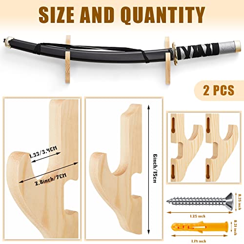 Chunful 2 Pcs Sword Wall Mount Sword Holder Katana Stand 1 Tier Hanger Adjustable Wooden Mounts for Samurai591 x 276 x 138 InchesWood Color - Image 3
