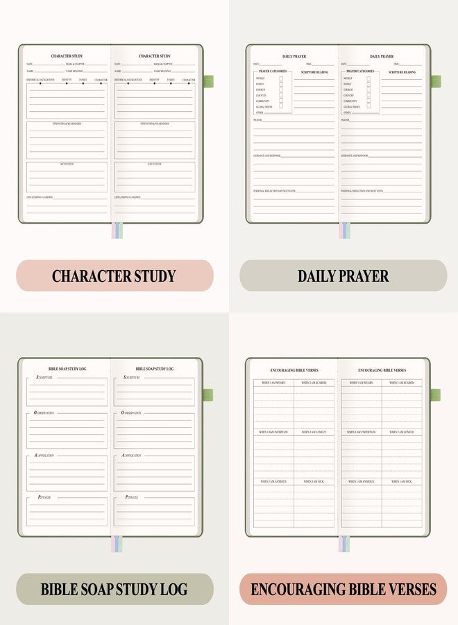 AKONEGE Bible Study Journal - Church Notes Notebooks Guided Bible Study Supplies Notebook for Note Taking & Reflection, Hardcover Daily Faith & Prayer Journal for Men Women, 5.8" x 8.3", Green - Image 4