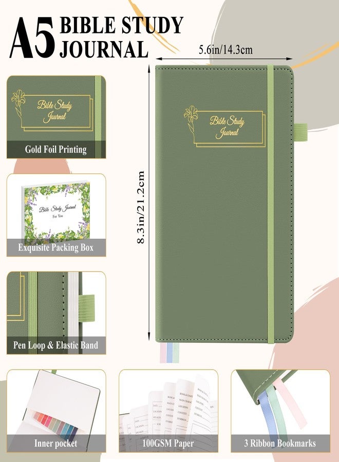 AKONEGE Bible Study Journal - Church Notes Notebooks Guided Bible Study Supplies Notebook for Note Taking & Reflection, Hardcover Daily Faith & Prayer Journal for Men Women, 5.8" x 8.3", Green - Image 2