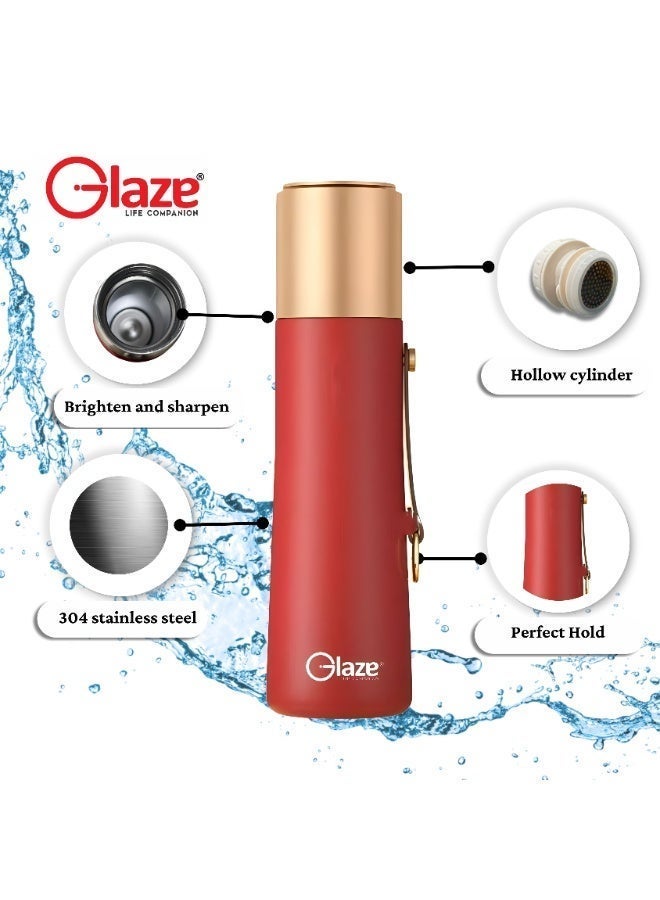 Glaze Water Bottle 304 Stainless Steel Vacuum Insulated Hot & Cold Leak-Proof 500ml Red - Image 5