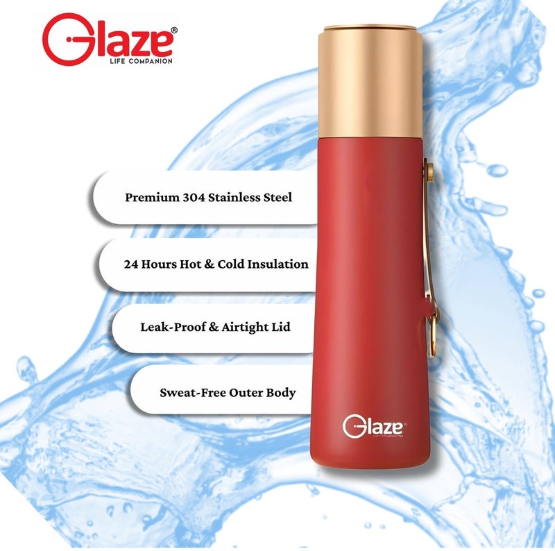 Glaze Water Bottle 304 Stainless Steel Vacuum Insulated Hot & Cold Leak-Proof 500ml Red - Image 4